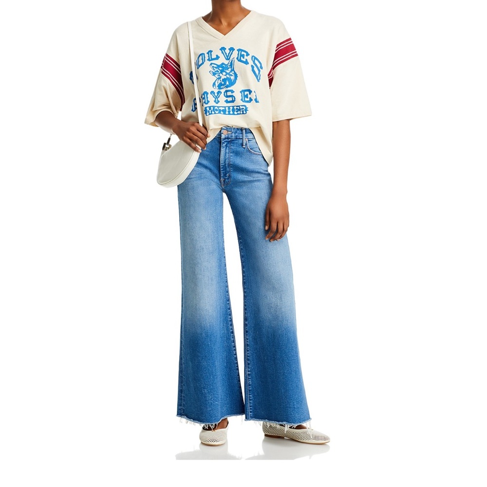 MOTHER Two-Tone Light-to-Mid Blue Wide Leg Jeans